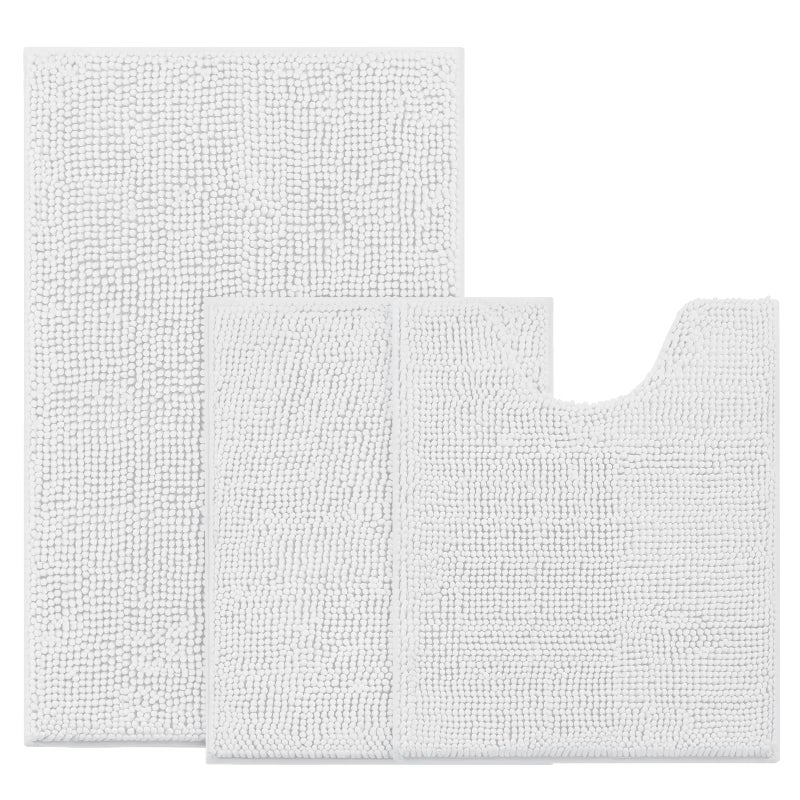 BYSURE White Bathroom Rugs Sets 3 Piece Non Slip Extra Absorbent Plush Chenille Soft Washable Bath Mats - Image 1